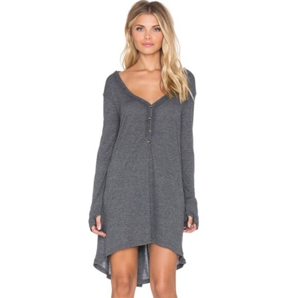 Somedays Lovin Gray ribbed henley dress asymmetric - Picture 1 of 9